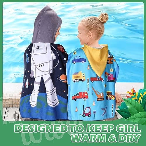Oudain 6 Pcs Kids Hooded Bath Towel with Hood Microfiber Beach Baby Pool Beach Towel for Boy Girls Toddler Kids 5