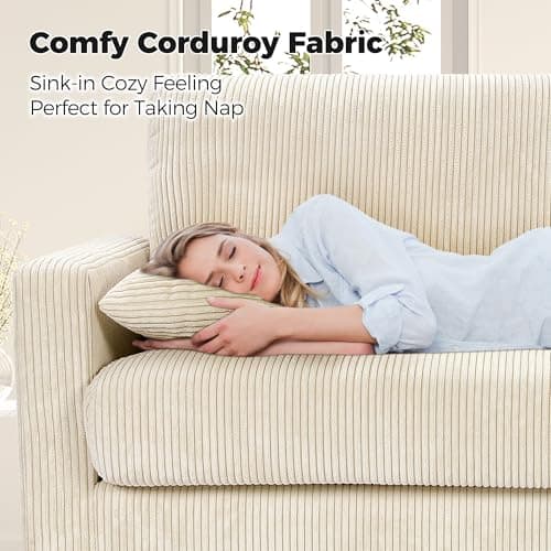 70in Corduroy Couch, Kidirect Sofa No Tool Assembly, Comfy Couches for Living Room 21in Deeper Seats, Corduroy Sofas for Living Room with 2 Pillows, Oversized Loveseat Sofa, Boho Love Seat Beige Couch 2