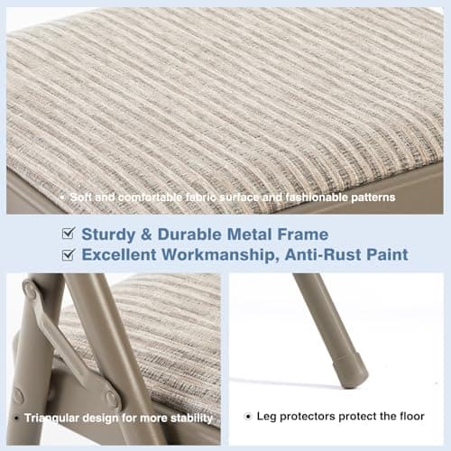DUMOS 2 Pack Folding Chairs with Padded Cushion and Back - Fabric Stackable Portable Dining Chairs Set, for Home and Office, Conference, Wedding, Party, Patio, Garden, for Indoor Outdoor, Khaki 5