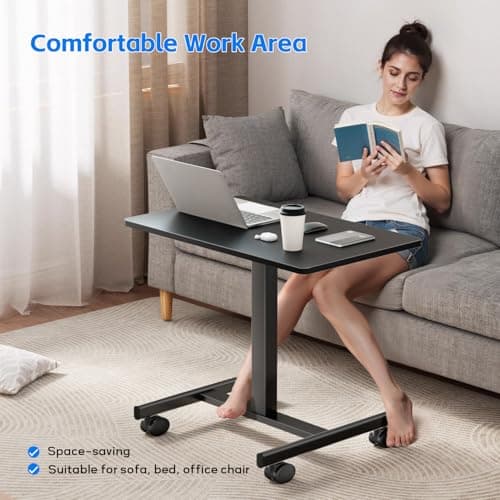 CROWNFURN Mobile Small Standing Rolling Desk Adjustable Height, Portable Laptop Desk on Wheels, Workstation for Home Office with Hook,Black 6