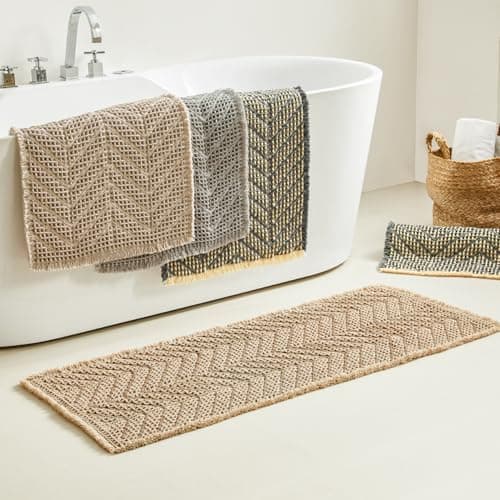 BULULOM Bathroom Floor Mat,Boho Bath Rug,Super Absorbent Bath Mat,Bathroom Rugs Non Slip Washable, Quick Dry Shower Mats, Ultra Soft Bath Mat Towel,Brown,18"*30" 7