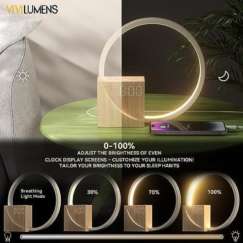 Vivilumens Sunrise Alarm Clock for Heavy Sleepers Adults, Wake-up Light, Sleep Aid 10 White Noise Sound Machines with 30/60/90 Timer, 3 Level Dimmable Touch Table Lamp with Snooze USB Charger Port 6