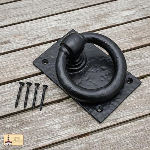 Mythrojan Medieval Door Knocker, Cast Iron Ring Knocker with Black Powder Coated for Entry Door Knocker, 4.5”x 2.75” Black 6