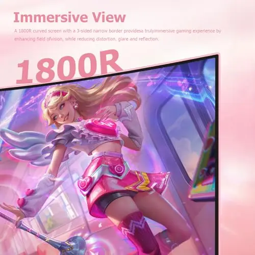 Sealan Pink 27 inch Curved Gaming Monitor 2K 165Hz, QHD 1440P,1800R LED Display,Pink Computer Monitor,1ms (MPRT),FreeSync,Eye-Care Technology, DP, HDMI Port for Gaming Home Office,VESA(75mm*75mm) 4