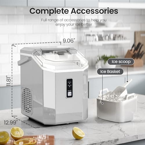 Nugget Ice Maker Countertop with Self-Cleaning, Crushed Ice Maker Machine with Handle, 35lbs/24H, One-Click Operation for Home/Office(Grey) 6