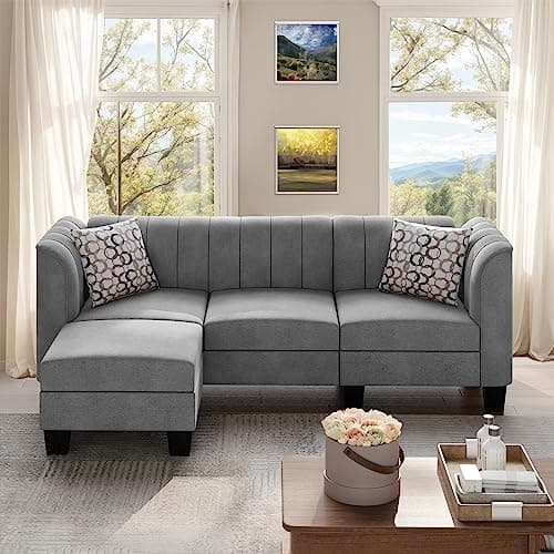Shintenchi Upgraded Convertible Sectional Sofa Couch, 3 Seat L Shaped Sofa with High Armrest Linen Fabric Small Couch for Living Room, Apartment and Office (Grey) 7