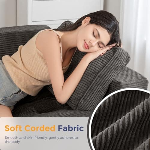 MAXYOYO Loveseat Sofa Couch, Upholstered Bean Bag Chair Cloud 2-Seat for Adults, Boneless Couch with Tufted Cushion & Pillows, Sofa in A Box, No Assembly Required, Dark Grey 8