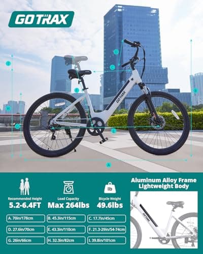 Gotrax Dolphin 26" Electric Bike, Max Range 30Miles(Pedal-assist1) & 20Mph Power by Peak 500W, 5 Pedal-Assist Levels & Front Suspension, 7-Speed&Boost Mode, City E-Bike for Adult White 7