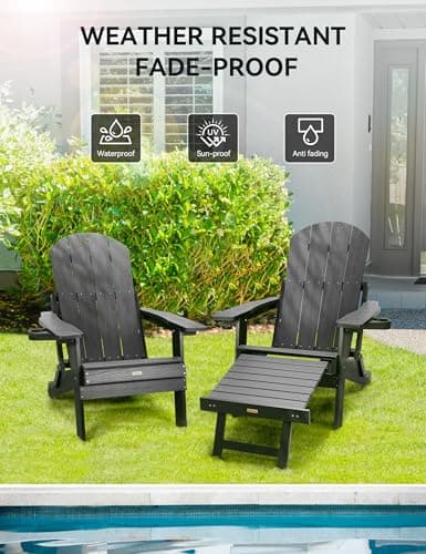 Osoeri Folding Adirondack Chair, Outdoor Patio Firepit Chairs, Sturdy Outside Weather Resistant Lawn Chair, Quick Foldable Pool Side Chair with Cup Holder for Yard, Garden, Patio 5