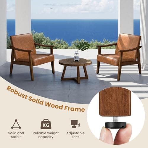 Yaheetech PU Leather Accent Chair, Mid-Century Modern Armchair with Solid Wood Legs, Reading Leisure Chair with High Back for Living Room Bedroom Waiting Room, Brown 8