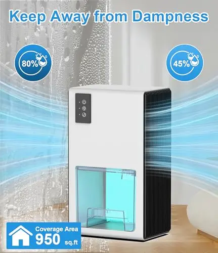 Dehumidifiers for Home, 85Oz Portable Dehumidifiers for Bedroom with Auto Shut Off, FRESHDEW Small Dehumidifiers (960 Sq.ft) with 7 Colors LED Light for Bathroom Bedroom Closet RV (White & Black) 6