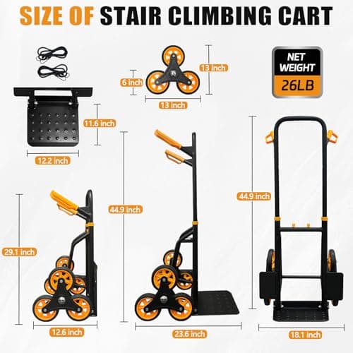 Stair Climber Hand Truck Dolly,Heavy Duty Stair Climbing Cart 440 Lbs Capacity,2 in 1 Dolly Cart with Telescoping Handle,12.2" X 11.6" Nose Plate and 6 Rubber Wheels for Moving 2