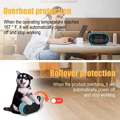 METKIIO Portable Mini Small Space Heater for Home and Office – Energy-Efficient with Overheating Protection – Retro Heater for Bedroom, Camping Tent, RV Trailer,Green 5