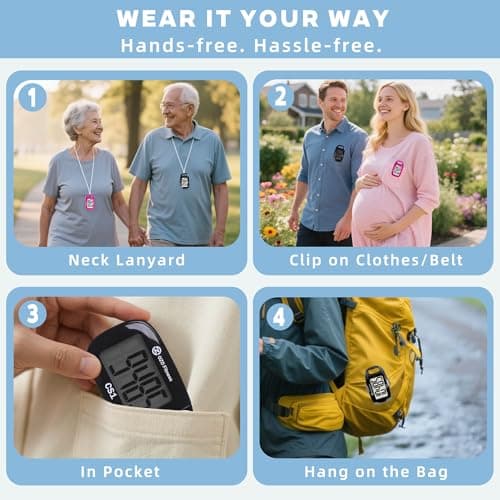 OZO Fitness Clip-on 3D Pedometer for Walking Steps Counter with Lanyard, Simple Exercise Tracker for Women and Seniors with Large Accurate Digital Display, Portable Minimalist Sports Monitor, Black 8