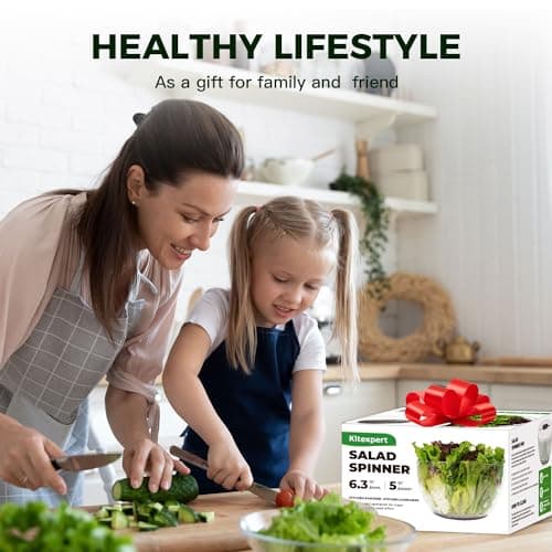 Kitexpert Effective Large Salad Spinner 6.3 Qt,Easy to use pro Pump Spinner with Bowl, One-Handed Pump Dishwasher Safe Multiple Use Spinner-Black 7