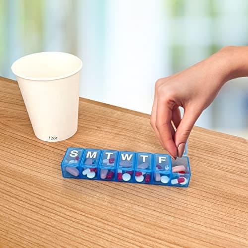 Amazon Basic Care 7-Day Weekly Pill Organizer, Portable Medicine and Vitamin Planner Box with Medium Compartments, Blue 6