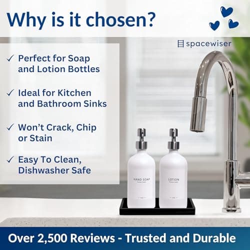 Spacewiser Countertop and Vanity Tray – Small 7.7” Silicone Tray, Soap Dispenser Trays, Bathroom Trays, Kitchen Soap Holder Sink Organizer Counter Caddy for Soaps Bottle Keys, Sponge Holder Dish Black 7