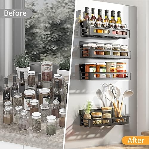 SAKFEP Magnetic Spice Rack for Refrigerator, 4 Pack Premium Plastic Spice Rack Organizer,Magnetic Fridge Shelf Seasoning Rack,Perfect Kitchen Organization and Storage (Black) 6