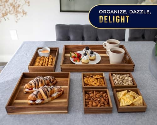 7-Piece Acacia Wood Tray Set, Varied Sizes – Elegant Serving Collection for Parties & Entertainment - Platters, Snacks, Nuts, Patio, Ottoman, Dinner or Coffee Table or Personal Organization 6