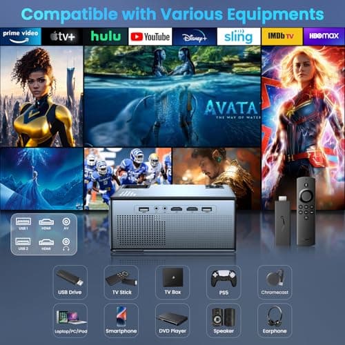 【400ANSI High Brightness】Projector with 5G WiFi and Bluetooth, Upgrade Outdoor Movie Projector 4K Supported, Max 300" Zoom, Home Theater Projector Compatible w/HDMI/USB/Phone/Laptop/TV Stick 5