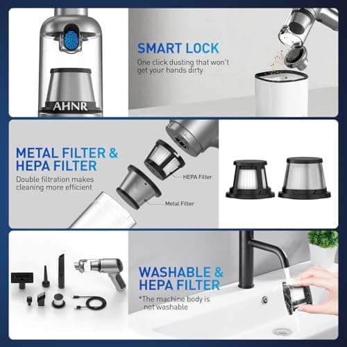 AHNR Handheld Car Vacuum Cleaner Cordless with Brushless Motor, 20000PA High Power Vacuum Cleaner & Air Duster, 3 in 1 Keyboard Portable Mini Hand Held Vacuums Cleaner for Car Home 6