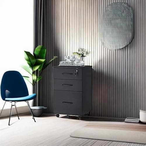 Panana 3 Drawer Wood Mobile File Cabinet, Under Desk Storage Drawers Small File Cabinet for Home Office (Black) 6