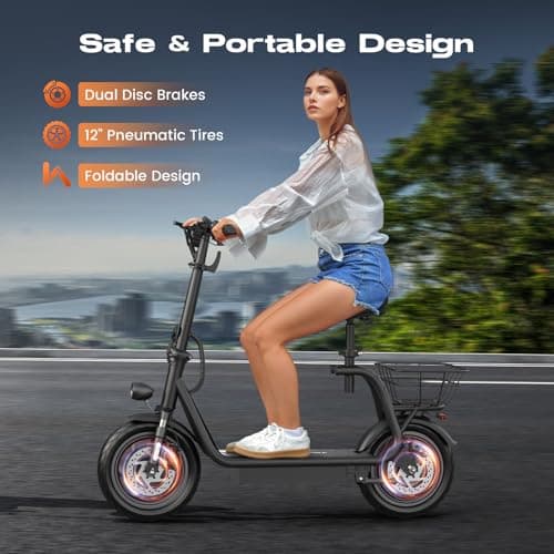 Caroma Peak 560W Electric Scooter with Seat,12 Miles Range,20Mph Max Speed,12" Tire Foldable Electric Scooter for Adult,265lb Max Load(Black) 7