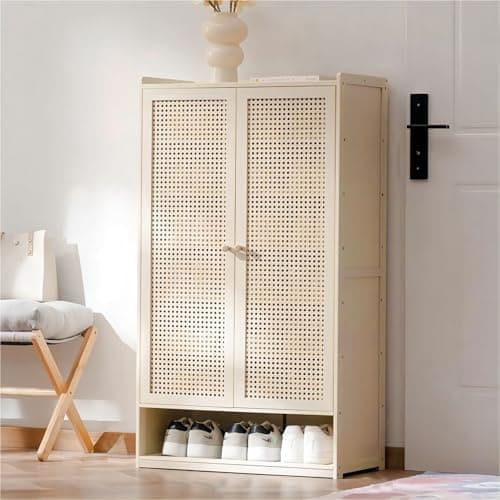 Dezyfurni 7-Tier Bamboo Shoe Cabinet with Doors,24 Pair Shoe Storage Organizer,42" Tall Freestanding Shoe Rack for Entryway, Hallway, Apartment,Modern Farmhouse Style, Beige