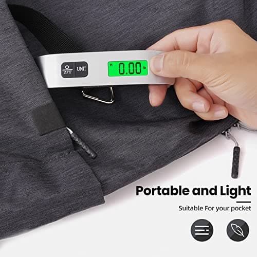 BAGAIL Digital Luggage Scale, 110lbs Hanging Baggage Scale with Backlit LCD Display,Portable Suitcase Weighing Scale,Travel Luggage Weight Scale with Hook,Strong Straps for Travelers(Ash Silver/Temp 7