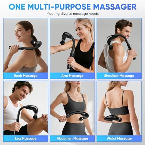 Kocuno Massage Gun with Extension Handle, Back Massager for Pain Relief Deep Tissue, Equipped with 4 Massage Heads & 9 Speed Levels, Massage Hammer for Back/Neck/Shoulders/Waist/Legs (Black) 7