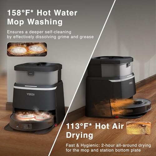 Yeedi M12 PRO Plus Robot Vacuum and Mop Combo, 11000Pa Powerful Suction, ZeroTangle Hair-Free Brush, Auto Mop Washing & Drying, Smart Obstacle Avoidance, Self-Emptying Dock, Ideal for Pet Homes 8