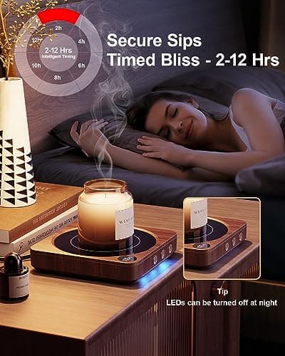 House Gem Mug Warmer - 36W Coffee Mug Warmer for Desk with Temperature Display, 2-12Hrs Auto Shut Off, Smart Candle Warmer - Ideal Coffee Gifts Accessories Keep Beverages Coffee Warmer (Wood) (Wood) 5