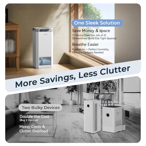 Afloia Humidifier for Bedroom Large Room - Mist Free Evaporative 2 in 1 Humidifier and Air Purifier in One Combo for Home with Top Fill 5L Tank/Humidity&Air Quality Sensor/2-24H Timer 8