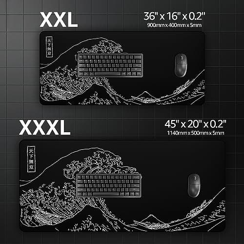 Hystar® Extended Gaming Mouse Pad | XXL 36" x 16" | 5mm Thick, Waterproof Surface, Smooth Polyester Fabric, and Natural Rubber Base | The Great Wave (Black) 7