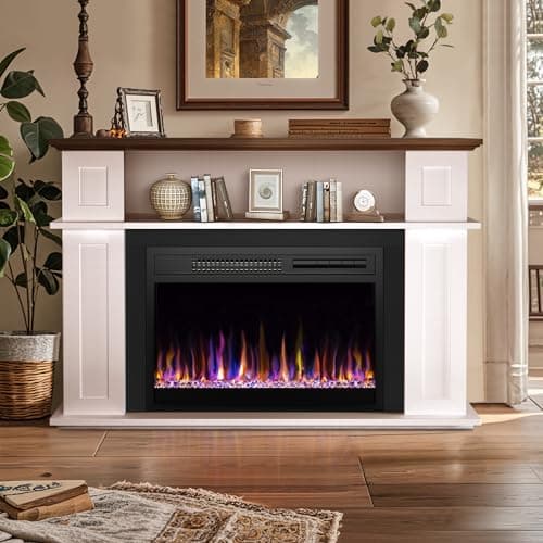 CUOZOVA 41" Electric Fireplace with Mantel, Freestanding Electric Fireplace with 23" Fireplace Insert Heater for Living Room, Remote Control, Fireplace with12 Colors Adjustable Flame, White 9