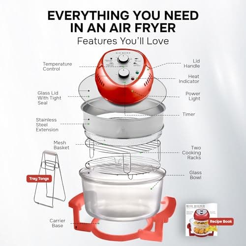 Big Boss 16Qt Large Glass Air Fryer Non Toxic – Large Halogen Oven Cooker with 50+ Air Fryers Recipe Book for Meals for Entire Family, Healthier Oil-Free Crispy Foods As Seen on TikTok 7