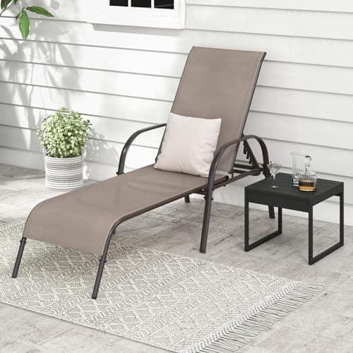 Giantex 2 Pack Patio Lounge Chair, Outdoor Chaise Lounge with 5 Adjustable Backrest, Sturdy Steel Frame, Sunbathing Recliner, Beach Chair, Tanning Chair for Outside, Yard, Balcony, Pool Chairs, Brown 9