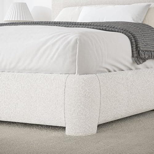 Queen Size Bed Frame, Boucle Upholstered Platform Bed Frame with Headboard, Soft Rounded Corners, Noise Free, Easy Assembly, Off White Boucle 5