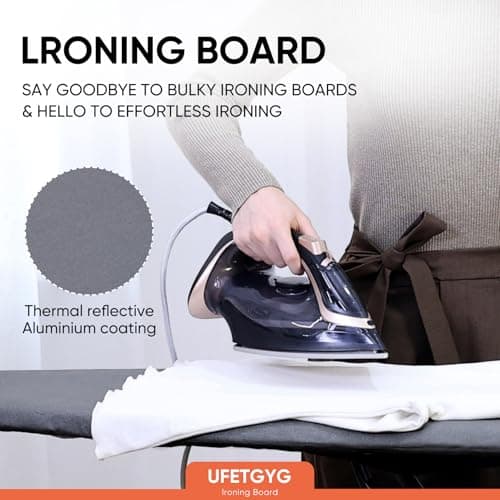 UFETGYG Classic Ironing Board 43" X 13" W/with Iron Rest | Full Metal Construction| Height Adjustable | Heat & Scorch Resistant Fabric | Anti-Skid Feet | Easy to Fold (Dark Grey) 7