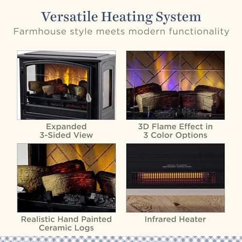 Country Living Infrared Freestanding Electric Fireplace Stove Heater in Black | Multiple Flame Colors, Metal Design with Faux Wooden Logs | Alexa/WiFi Enabled - Remote Included 5