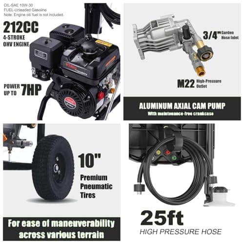 Commercial 4200PSI 4GPM 212CC Gas Pressure Washer, 7.0 HP Professional Gas Power Washer with 5 Nozzles 25FT Hose Foam Bottle for Car Fence Driveway Yard (EPA/CARB/ETL Compliant), Black 5