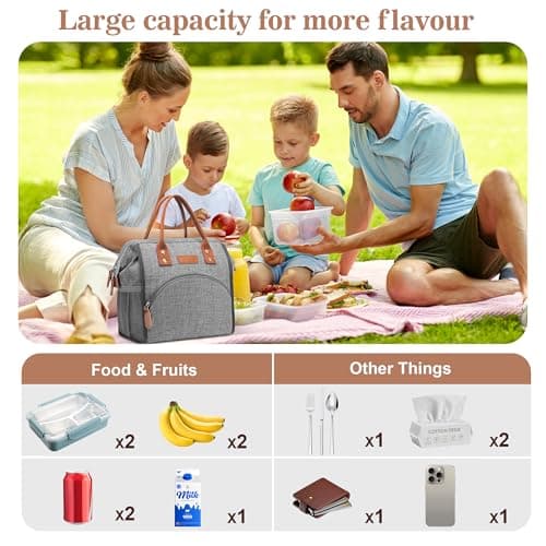 LOKASS Insulated Lunch Bag for Women & Men - Reusable 10 L Lunch Box for Women - Leakproof Tote Cooler Bag for Adults Work, Beach, Travel, Picnic (Grey) 5