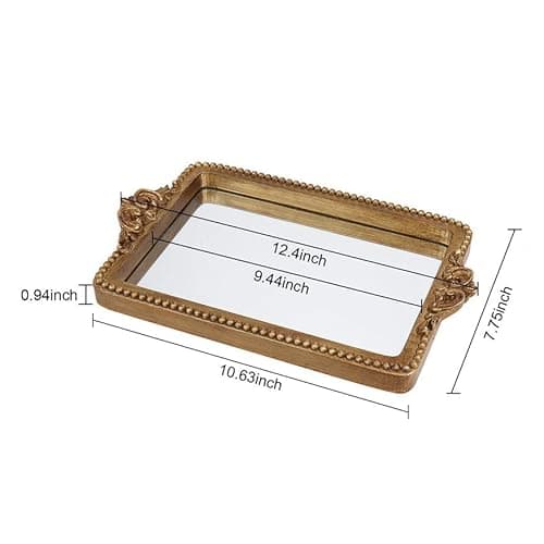 Hanna Roberts Vintage Gold Tray with Mirror Glass Base | Card Holder for Guests During Occasions and Events or Decorative Home and Vanity Organizer (Gold) 8