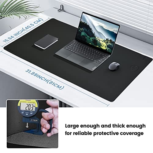 Desk Mat Wireless Charging Mouse Pad Large 32x16 Journey Desk Pad Mat with Wireless Charger Waterproof Black Leather Computer Mat with Phone Charger Mousepad Non-Slip for Keyboard and Mouse 6