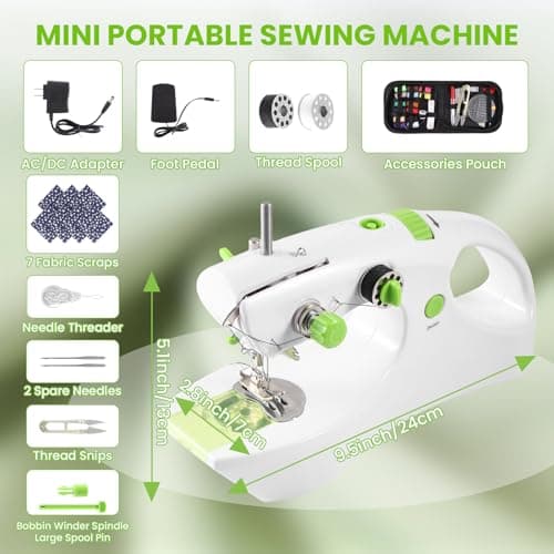 Sewing Machine for Beginners,Mini Handheld Sewing Machine, 2 Modes for 2-Thread Stitching, Small Sewing Machine, Compact Portable Sewing Machine, Sewing Kit Tool, Foot Pedal, Home Travel 6