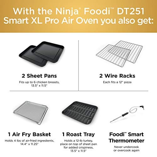 Ninja DT251 Foodi 10-in-1 Smart XL Air Fry Oven, Bake, Broil, Toast, Roast, Digital Toaster, Thermometer, True Surround Convection up to 450°F, includes 6 trays & Recipe Guide, Silver 10