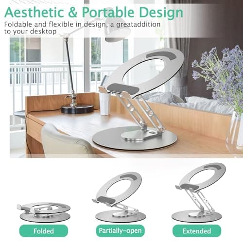GleYo Laptop Stand for Desk Adjustable Computer Stand with 360 Rotating Base Ergonomic Laptop Riser Mount for Desk Foldable Protable Computer Desk Fits with MacBook Pro Air, Round 7