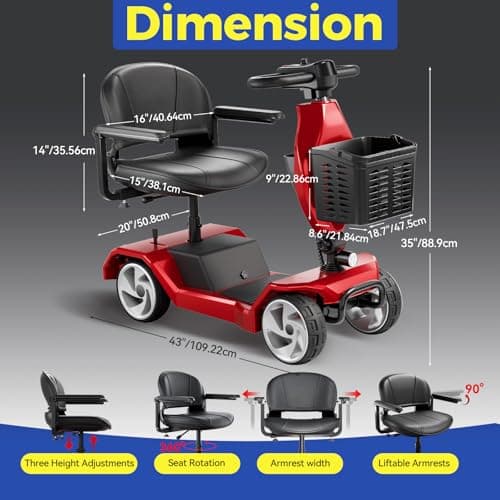 HomyKing Mobility Scooters for Seniors, 4 Wheel Foldable Mobility Scooters for Adults, Folding Travel Mobility Scooter with Seat, Electric Wheelchair, Powered Lightweight Motorized Scooter - Red 7
