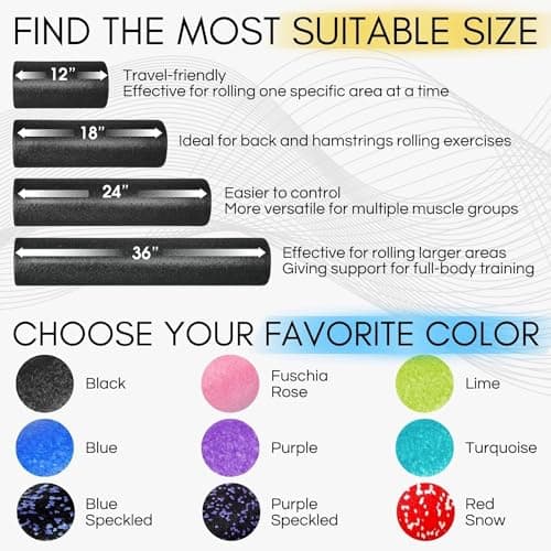 Yes4All High Density Foam Roller for Back, Variety of Sizes & Colors for Yoga, Pilates - Black - 12 Inches 6