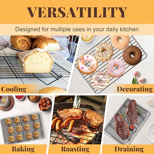 Cooling Racks for Cooking and Baking - 3 Tier Stackable Grid Wire Baking Rack for Oven Cooking, Baking, Grilling, Roasting - Dishwasher Safe Bacon Rack - Black 6